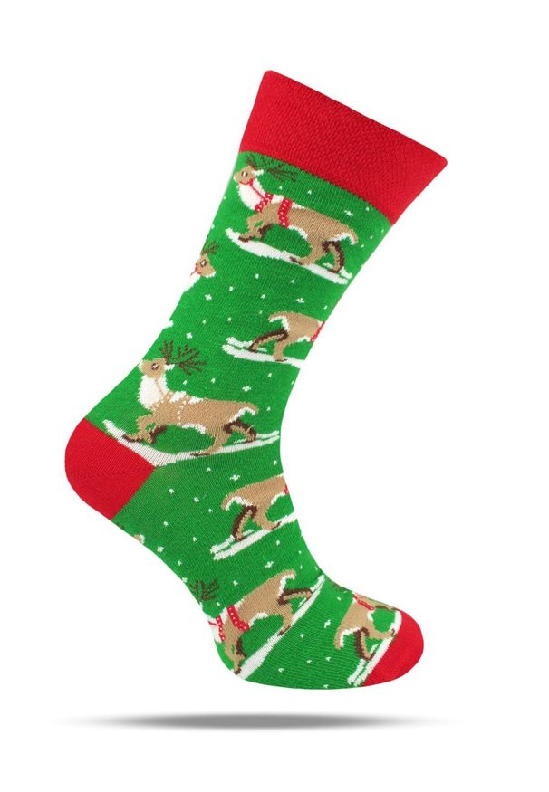 His Story - Skarpetki Bawełniane - Tematyczne - Zielone w Renifery. Kolor: zielony. Materiał: elastan, bawełna, poliamid