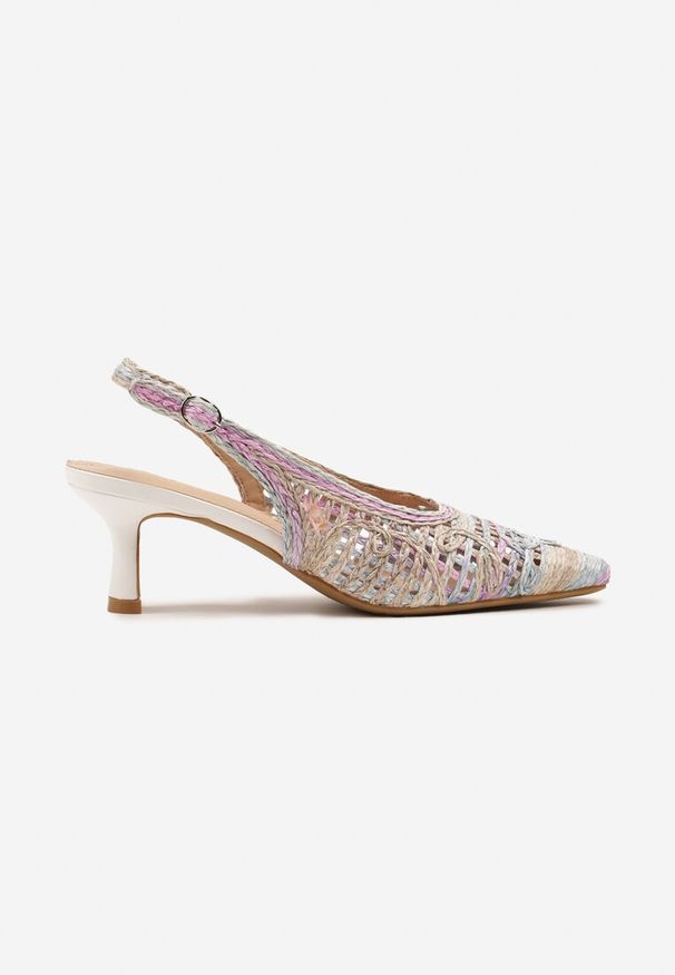 Renee - Różowo-Niebieskie Sandały na Szpilce Vices Slingback z Ażurową Cholewką Nilanira. Okazja: na co dzień. Zapięcie: sprzączka. Kolor: różowy. Wzór: ażurowy. Obcas: na szpilce. Styl: klasyczny, casual, elegancki