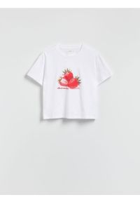 Reserved - T-shirt z nadrukiem - biały. Kolor: biały. Materiał: dzianina, bawełna. Wzór: nadruk