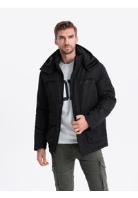 Ombre Clothing - Kurtka męska ocieplana z kapturem - czarna V5 - Rozmiar: XL. Typ kołnierza: kaptur. Kolor: czarny. Materiał: poliester #1