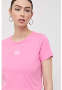 Pinko t-shirt bawełniany kolor różowy. Kolor: różowy. Materiał: bawełna. Wzór: nadruk #3