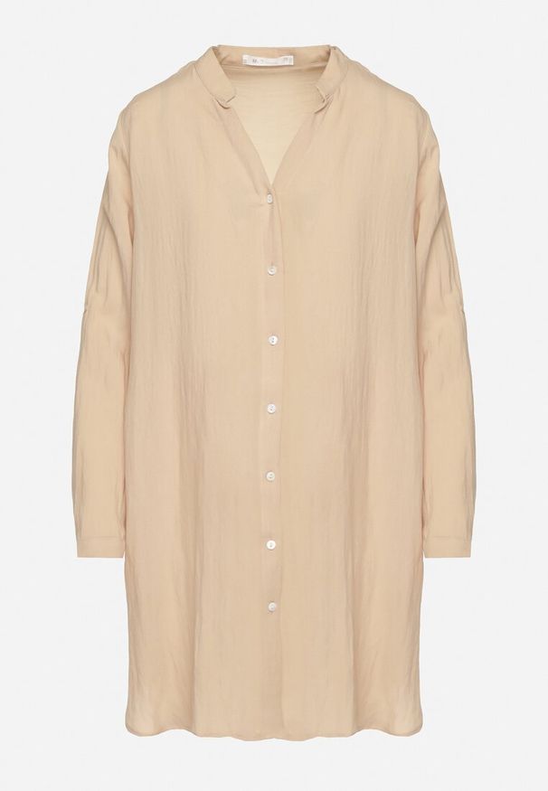 Born2be - Beżowa Sukienka Oversize z Bawełny o Prostym Kroju Koszulowym Elanistra. Okazja: na co dzień. Kolor: beżowy. Materiał: bawełna. Typ sukienki: proste, koszulowe, oversize. Styl: elegancki, casual