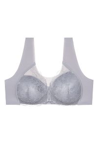 Intica - Biustonosz push-up z koronką zapinany z przodu Lima. Kolor: szary. Materiał: koronka. Rodzaj stanika: push-up. Wzór: koronka #1