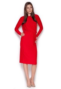 Figl - Czerwona Wizytowa Sukienka z Wiązaniem na Plecach. Kolor: czerwony. Materiał: elastan, poliester. Styl: wizytowy