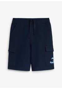 bonprix - Bermudy dresowe cargo z czystej bawełny organicznej. Kolor: niebieski. Materiał: dresówka, bawełna #1