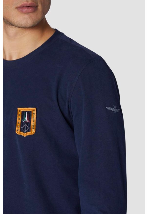 Aeronautica Militare - AERONAUTICA MILITARE Granatowy męski longsleeve With Patches, Rozmiar M. Kolor: niebieski. Długość rękawa: długi rękaw