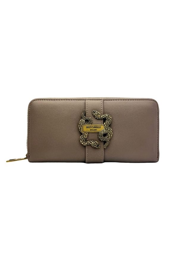 Just Cavalli - JUST CAVALLI Damski portfel w kolorze taupe Iconic Snakes - Style 15. Kolor: beżowy. Materiał: skóra ekologiczna