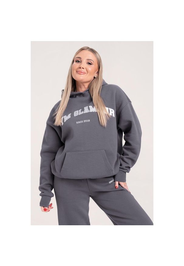 GYM GLAMOUR - Bluza fitness damska Gym Glamour college. Kolor: szary. Sport: fitness