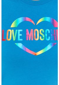 Love Moschino t-shirt bawełniany. Okazja: na co dzień. Kolor: niebieski. Materiał: bawełna. Wzór: nadruk. Styl: casual #4