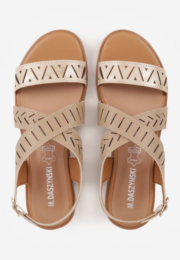 Born2be - Beżowe Sandały ze Skóry Naturalnej z Ażurowym Wzorem Elrinelin. Okazja: na co dzień, do pracy, na spotkanie biznesowe. Zapięcie: sprzączka. Kolor: beżowy. Materiał: skóra. Wzór: ażurowy. Styl: klasyczny, casual, biznesowy, elegancki