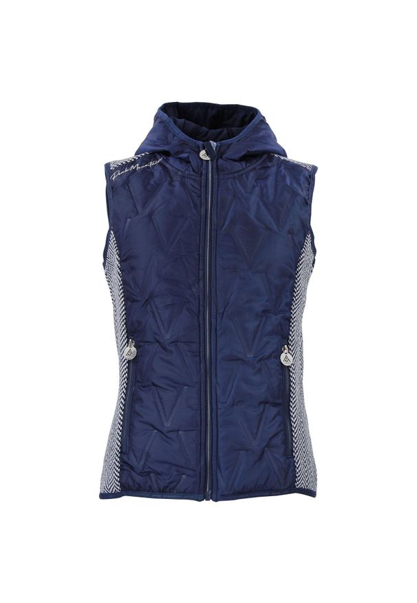 PEAK MOUNTAIN - Damska kurtka bez rękawów z kapturem Peak Mountain. Typ kołnierza: kaptur. Kolor: niebieski. Materiał: materiał, puch, polar. Długość rękawa: bez rękawów. Sport: turystyka piesza