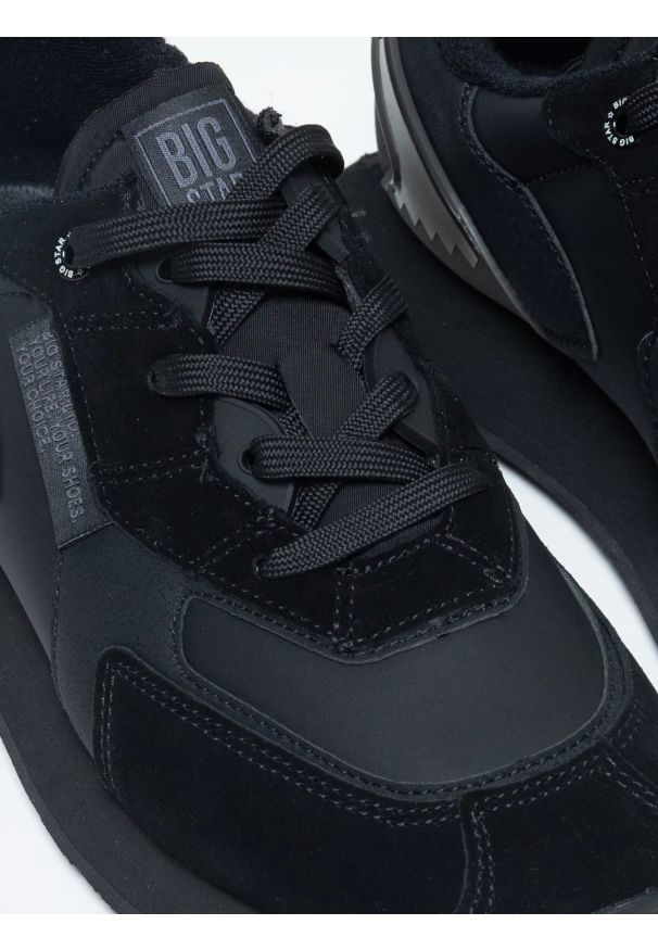 Big-Star - Sneakersy męskie ze skóry naturalnej czarne OO174297 906. Okazja: na co dzień, na spacer. Kolor: czarny. Materiał: skóra ekologiczna, materiał. Sport: turystyka piesza, fitness