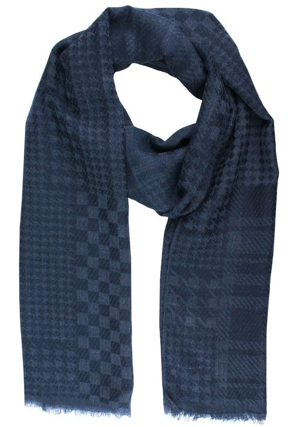 Lekki Szalik Wiosenno-Jesienny - Teer - Ciemnoniebieski w Kratę. Okazja: na spacer. Kolor: niebieski. Materiał: poliester. Sezon: wiosna, jesień. Styl: elegancki