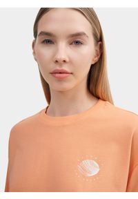 4f - T-shirt regular z bawełny organicznej damski. Kolor: pomarańczowy. Materiał: bawełna. Wzór: napisy