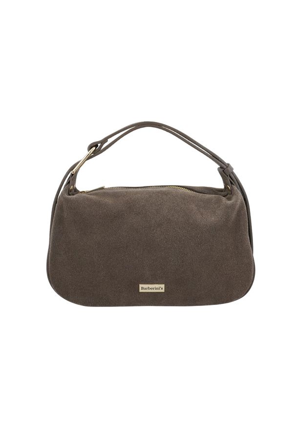 Barberini's - Elegancka torebka zamszowa na ramię - Beżowa ciemna. Kolor: beżowy. Materiał: zamszowe. Styl: elegancki. Rodzaj torebki: na ramię