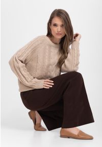 Volcano - Brązowe jeansy z szeroką nogawką D-QUIZY. Okazja: na co dzień. Stan: podwyższony. Kolor: brązowy. Styl: klasyczny, casual