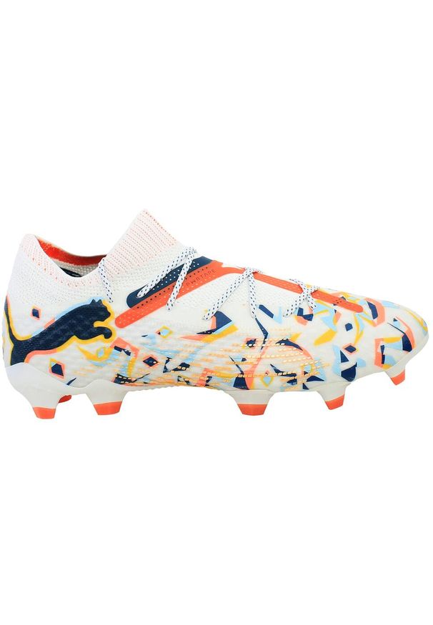 Buty piłkarskie męskie Puma Future 7 Ultimate Creativity Fg ag. Kolor: biały, wielokolorowy, niebieski, brązowy. Materiał: materiał, syntetyk. Szerokość cholewki: normalna. Sport: piłka nożna