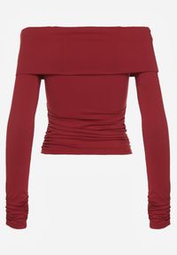 Renee - Bordowa Marszczona Bluzka Hiszpanka Vices z Wywiniętym Dekoltem Termola. Okazja: na co dzień. Typ kołnierza: dekolt hiszpanka. Kolor: czerwony. Materiał: jeans. Styl: casual #8