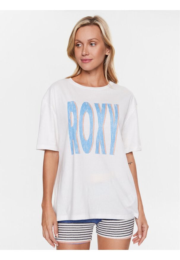 Roxy T-Shirt ERJZT05461 Biały Regular Fit. Kolor: biały. Materiał: bawełna