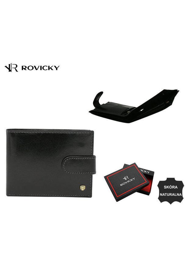 ROVICKY - Portfel skórzany Rovicky 22319L-VT-RVT czarny. Kolor: czarny. Materiał: skóra
