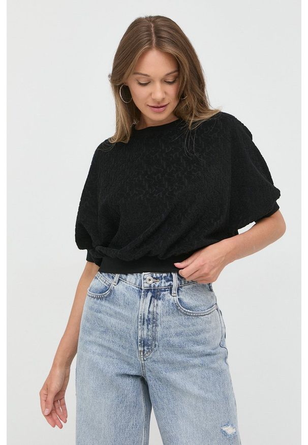 Miss Sixty bluza damska kolor czarny gładka. Kolor: czarny. Materiał: dzianina. Długość rękawa: krótki rękaw. Długość: krótkie. Wzór: gładki