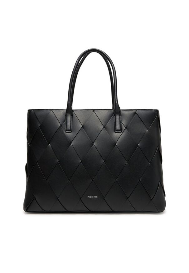 Calvin Klein Torebka Ck Woven Medium Shopper K60K612994 Czarny. Kolor: czarny. Materiał: skórzane
