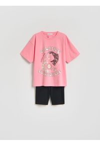 Reserved - Bawełniany komplet z nadrukiem - różowy. Kolor: różowy. Materiał: bawełna. Wzór: nadruk #1