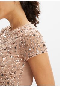 bonprix - Długa sukienka z aplikacją z cekinów. Kolor: różowy. Wzór: aplikacja. Długość: maxi #2