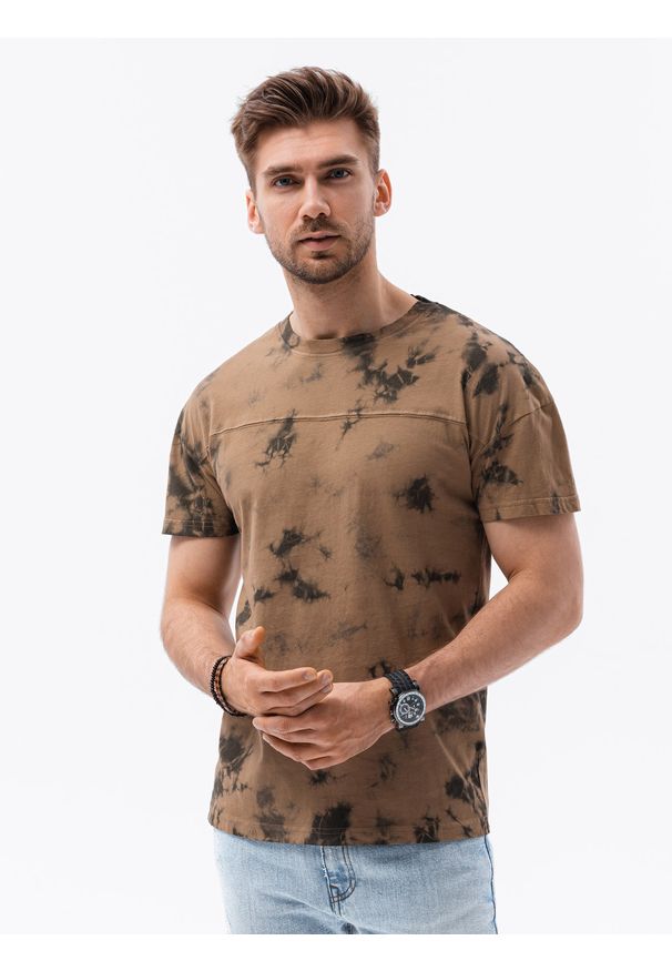Ombre Clothing - T-shirt męski bawełniany S1372 - brązowy - XXL. Kolor: brązowy. Materiał: bawełna. Sezon: lato