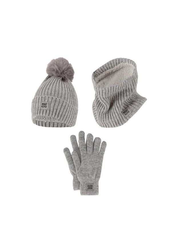 HEAT KEEPER - Zestaw damski Rękawiczki / Czapka / Czapka termoutwardzalne. Kolor: szary. Materiał: poliakryl. Sezon: zima. Styl: sportowy