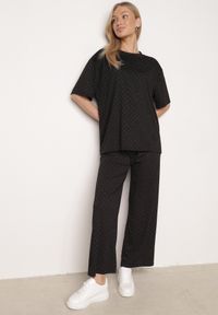 Born2be - Czarny Komplet Oversize z Cyrkoniami T-shirt i Spodnie Arnatea. Kolor: czarny. Wzór: aplikacja #1