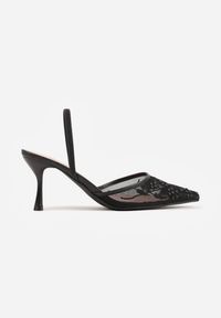 Renee - Czarne Transparentne Sandały na Szpilce Ozdobione Koronką Thetune. Okazja: na randkę. Kolor: czarny. Materiał: koronka. Wzór: aplikacja, koronka. Obcas: na szpilce #3