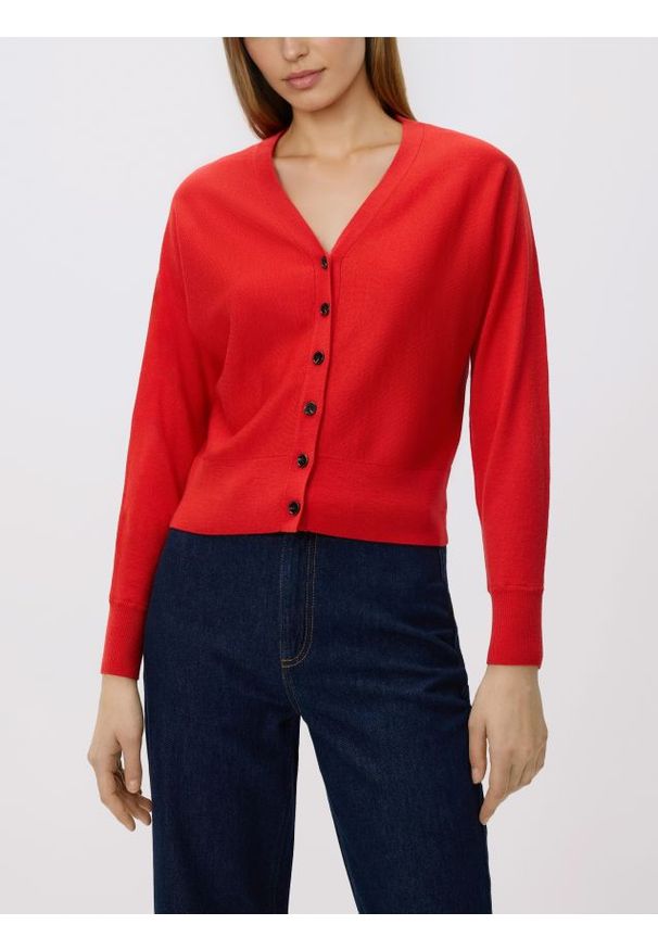 Reserved - Kardigan z wełną - czerwony. Kolor: czerwony. Materiał: wełna