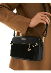 Kazar - Czarna torebka damska. Kolor: czarny. Materiał: zamszowe, skórzane #5