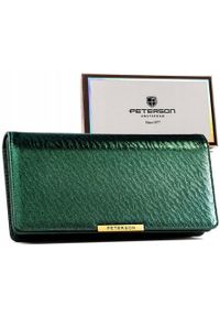 Zielony portfel damski ze skóry ekologicznej zamykany na zatrzask i suwak PTN 005-NF8 Peterson. Kolor: zielony. Materiał: skóra ekologiczna #1