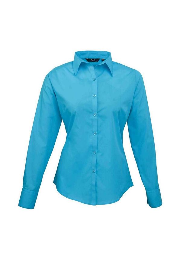 PREMIER - Bluzka Damska Z Długim Rękawem Z Popeliny. Okazja: na co dzień. Kolor: niebieski. Długość rękawa: długi rękaw. Długość: długie. Styl: casual