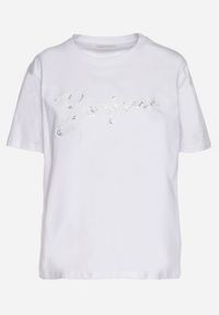 Born2be - Biały T-shirt z Bawełny o Kroju Oversize z Haftem i Cekinami Uliowena. Okazja: na co dzień, na spacer. Kolor: biały. Materiał: bawełna. Wzór: haft. Sezon: lato. Styl: casual