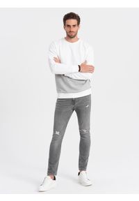 Ombre Clothing - Bluza męska OVERSIZE z kontrastowym łączeniem kolorów - biało-szara V1 OM-SSNZ-0130 - XXL. Kolor: szary. Materiał: bawełna, poliester, materiał. Wzór: aplikacja #7