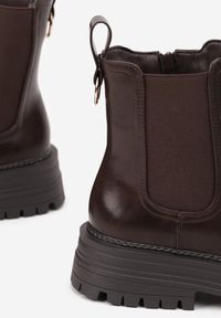 Born2be - Brązowe Botki w Stylu Sztybletów na Grubej Tłoczonej Podeszwie Latonisse. Okazja: na co dzień. Kolor: brązowy. Materiał: jeans. Styl: casual #6