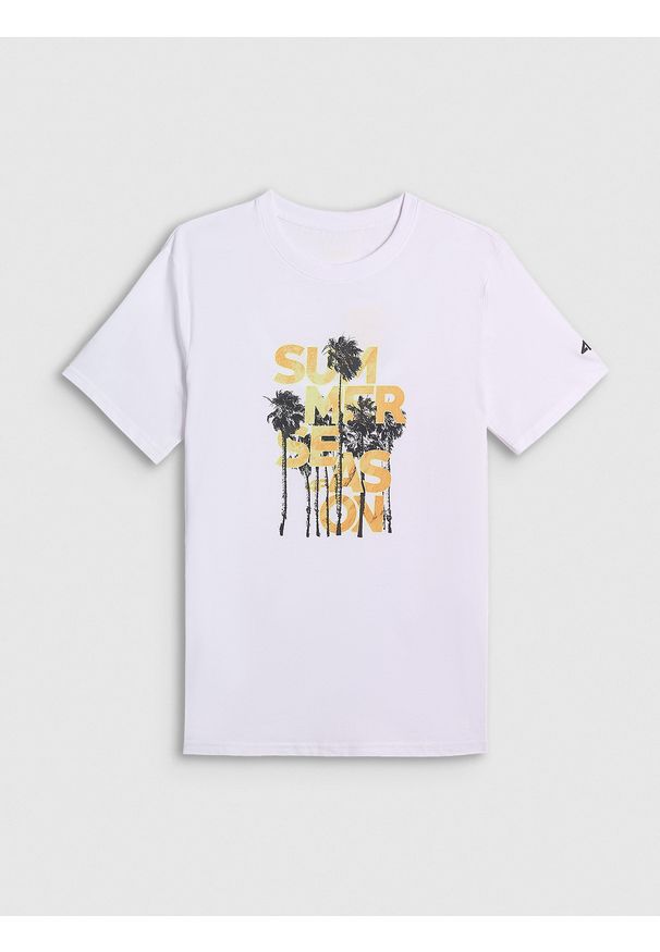 4f - 4F T-shirt oversize z nadrukiem męski - biały M. Okazja: na co dzień. Kolor: biały. Materiał: jersey, bawełna, materiał, dzianina. Wzór: nadruk. Styl: klasyczny, wakacyjny, elegancki, casual, sportowy