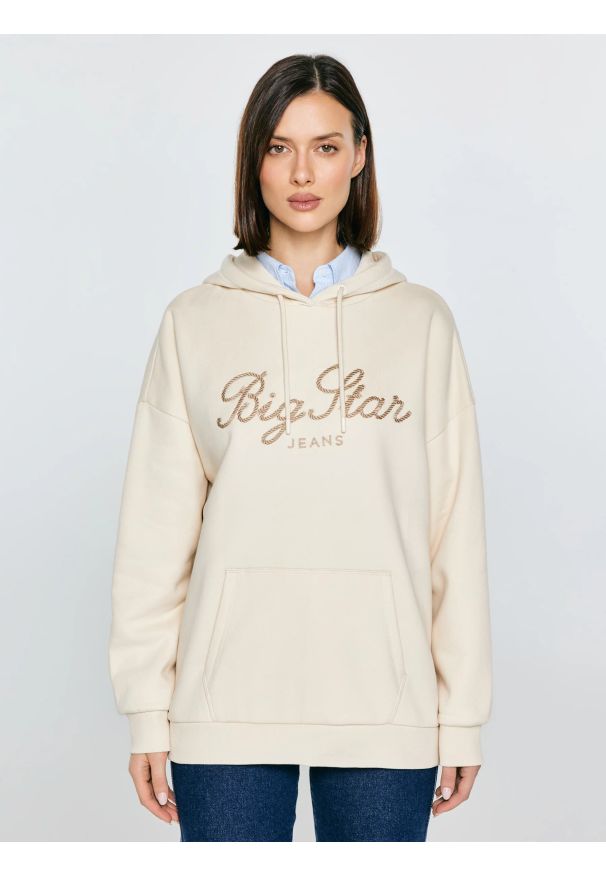Big-Star - Bluza damska z kapturem kremowa Raisa 103. Okazja: na spacer, na co dzień. Typ kołnierza: kaptur. Kolor: kremowy. Materiał: dzianina, jeans, dresówka. Wzór: gładki, haft. Styl: casual, sportowy