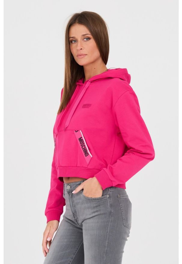 MOSCHINO Różowa bluza z kapturem i lampasami. Typ kołnierza: kaptur. Kolor: różowy