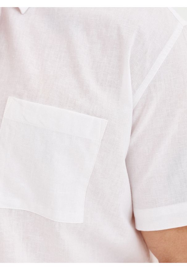 Pako Lorente - PAKO LORENTE - Lniana biała koszula z krótkim rękawem. Kolor: biały, niebieski. Materiał: len. Długość rękawa: krótki rękaw. Długość: krótkie. Wzór: gładki. Sezon: wiosna