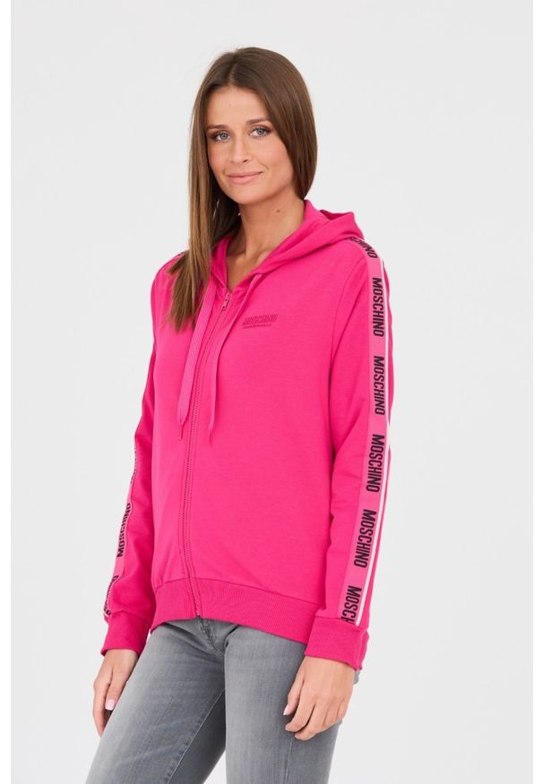 MOSCHINO Różowa damska bluza z lampasami, Rozmiar M. Kolor: różowy