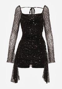 Renee - Czarna Dopasowana Sukienka VICES Zdobiona Cekinami i Wiązaniem Alethrolphi. Kolor: czarny. Wzór: aplikacja. Styl: elegancki, klasyczny #8