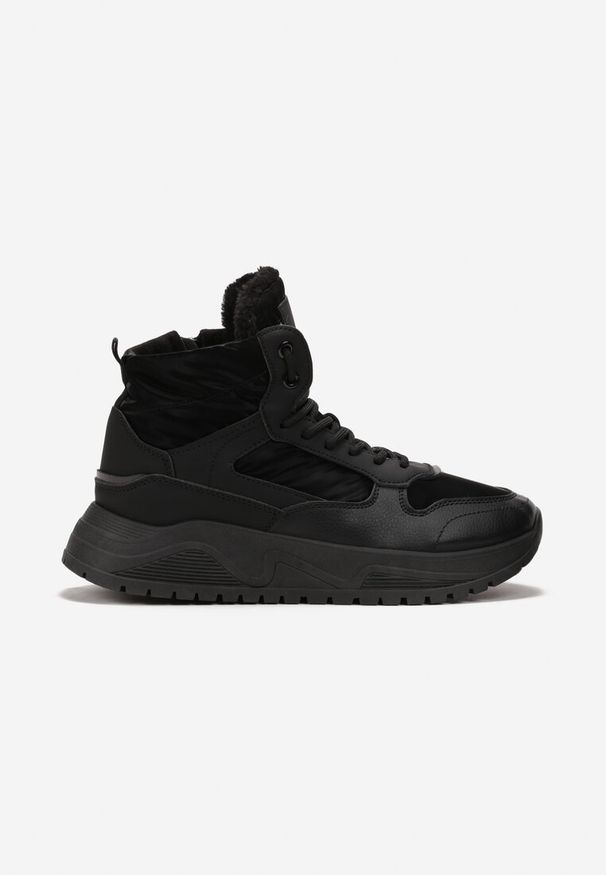 Born2be - Czarne Sneakersy za Kostkę Ocieplone Shamoun. Wysokość cholewki: za kostkę. Nosek buta: okrągły. Zapięcie: zamek. Kolor: czarny. Materiał: materiał, futro. Sezon: zima, jesień. Obcas: na obcasie. Wysokość obcasa: niski