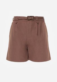 Born2be - Brązowe Szorty Typu Bermudy z Paskiem i Prostokątną Klamrą Tinalora. Okazja: na co dzień. Kolor: brązowy. Sezon: lato. Styl: casual, elegancki #3