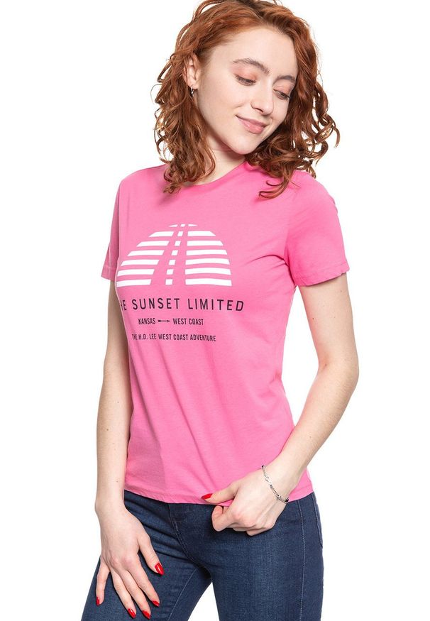 Lee - LEE T SHIRT DAMSKI SUNSET TEE CHROME PINK L42XEPNE 112109515