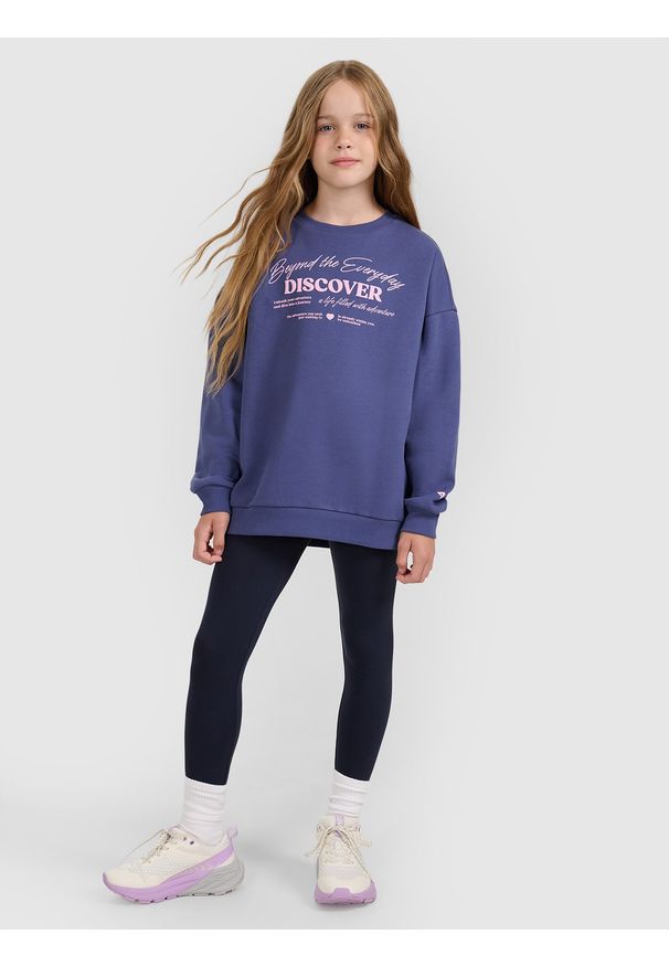 4f - 4F Legginsy dzianinowe dziewczęce - niebieskie 122 (6-7 lat). Okazja: na co dzień. Stan: podwyższony. Kolor: niebieski. Materiał: dzianina. Wzór: gładki, ze splotem. Sezon: lato. Styl: casual, sportowy