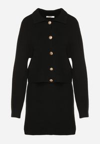 Born2be - Czarny Komplet Dzianinowy z Wiskozą Kardigan na Guziki i Spódnica Ollisala. Kolor: czarny. Materiał: dzianina, wiskoza #6